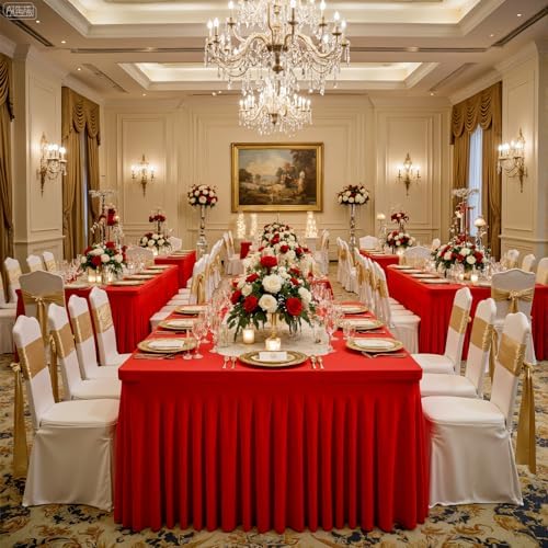 2 Pack 8ft Red Spandex Table Cloths for Rectangle Tables Wrinkle Free Red Tablecloths Rectangle Stretch Fitted 6 Foot Table Cover with Skirt for Birthday Party Baby Shower Wedding Banquet Buffet - Image 5