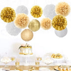 White Gold Party-Decorations Paper Flowers Lanterns - 29PCS Engagement Birthday Graduation Wedding Tissue Pom Poms Streamers,Neutral Bachelorette Baby Bridal Shower Hanging Supplies Decor Hugfond - Image 5