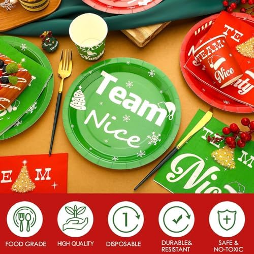 Skylety 200 Pcs Christmas Party Supplies Paper Plate, Serve 50, Team - Image 2