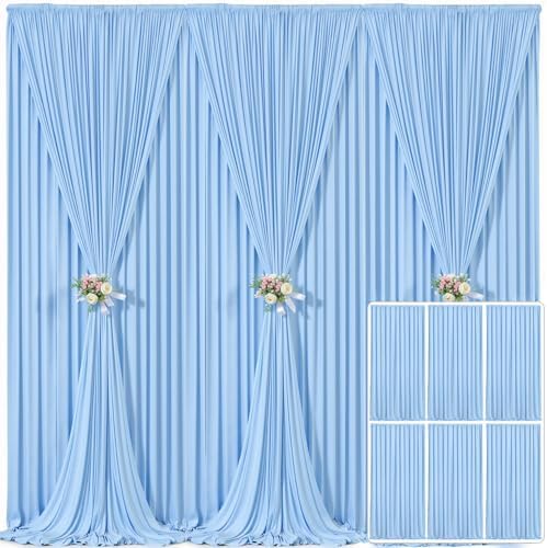 6 Panels Baby Blue Backdrop Curtain for Baby Shower Parties Wrinkle Free Light Blue Curtains Backdrop Drapes Fabric Decoration for Birthday Party Photography 30ft(W) x 10ft(H) by Tao-GePartyDecorations