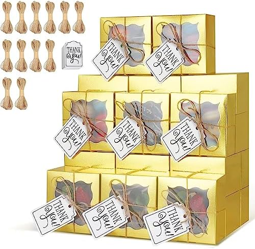 KPOSIYA 120pcs Small Cookie Boxes with Window, 4x4x2.5 Gold Bakery Box by KPOSIYA