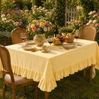 Striped Ruffled Tablecloth 60x120 Inch Cotton Polyester Striped Tablecloth Rectangular Fits 8-10 Seater Table Farmhouse Vintage Table Cover for Home Kitchen Baby Shower Birthday Party Picnic (Yellow) - Image 7