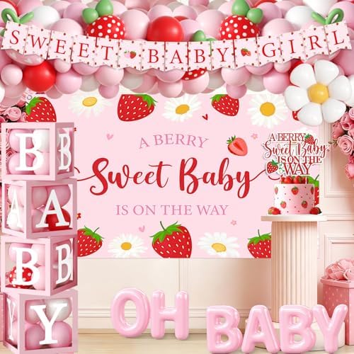 Strawberry Baby Shower Decorations,276pcs Berry Sweet Baby Shower Decorations Plates And Napkins Cups Banner Backdrop Tablecloth Cake Topper Balloon for A Berry Sweet Baby Is On The Way Decorations - Image 4