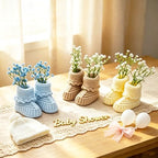 3 Sets Baby Shower Centerpieces, Knitted Booties with Artificial Flowers - Image 7