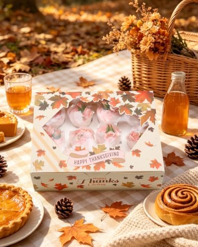 qiqee Thanksgiving 12 Cupcake Boxes with Window 16-Packs Cupcake Box 13"x10"x3.5" Cupcakes Carrier, 12 Cupcake Containers For Thanksgiving Day - Image 6