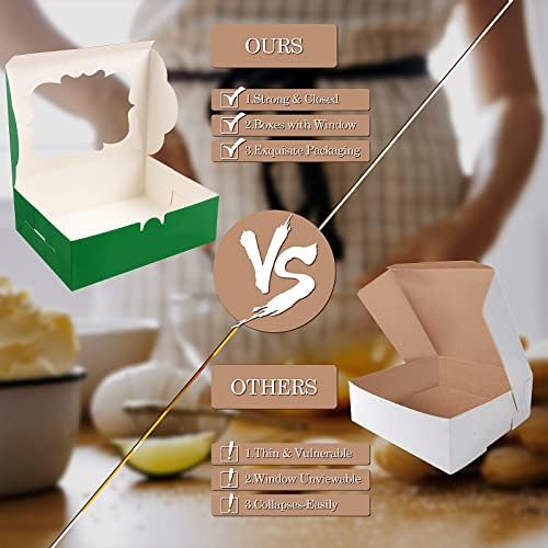 KPOSIYA 65 PCS 8x6x2.5 Inch Cookie Boxes with Window Green Bakery Boxes Pastry Boxes for Gift Giving, Treat, Dessert, Cupcakes, Chocolate, Strawberries, Donuts, Muffins (5 Style Windows) - Image 6