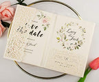 25 sets Vinatge Pearl Ivory Tri Fold Wedding Invitations Cards With Envelopes Inserts for Bridal Shower Birthday 5X7 - Image 3