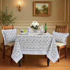Ridhi Light Steel Blue Hand Block Print Cotton Tablecloth 160 x 72 Inch - Image 2
