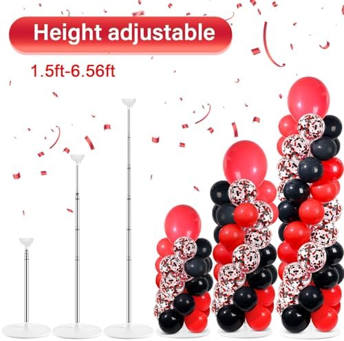 2 Sets Adjustable Balloon Column Stand Kit with Bases（Red and Black） - Image 4