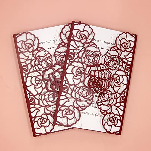 FOMTOR Laser Cut Wedding Invitation Set with Envelopes & Inserts & Seals – Perfect for Weddings, Bridal Showers, Engagements & Anniversary Celebrations - Red, 40pcs - Image 5