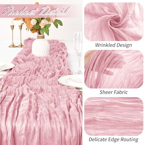 30 Pack Light Pink Cheesecloth Table Runner 17 x 108 inch Cheese Cloth Table Runners 9ft Pink Table Runner Rustic Romantic Sheer Gauze Runner for Wedding Party Baby Shower Table Decoration - Image 3