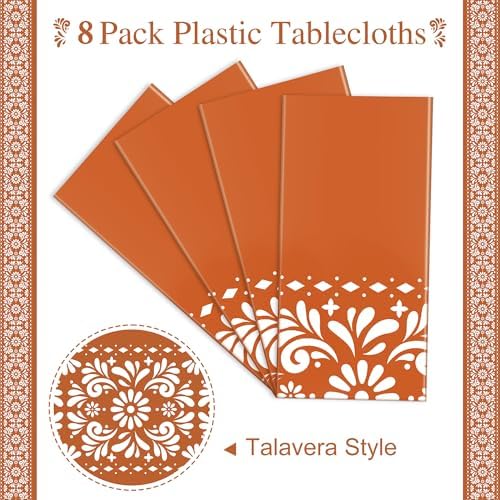 Cielito Lindo Mexican Tablecloth, 54×108 Inch, Terracotta, 8 Pcs - Image 3