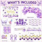 Purple Butterfly Baby Shower Decorations for Girl Party Supplies Set - Image 3