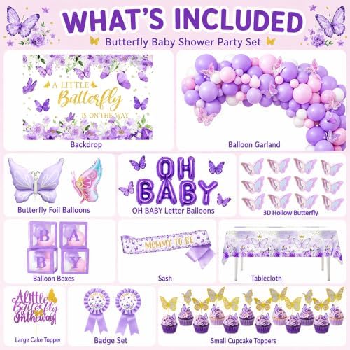 Purple Butterfly Baby Shower Decorations for Girl Party Supplies Set - Image 3