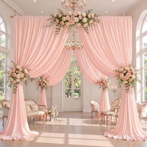 10x10ft Blush Pink Backdrop Curtain Panels for Parties - Wrinkle Free Polyester Photo Curtain Backdrop Wedding Back Drop Fabric Drapes for Party Decorations Background for Photography - Image 3