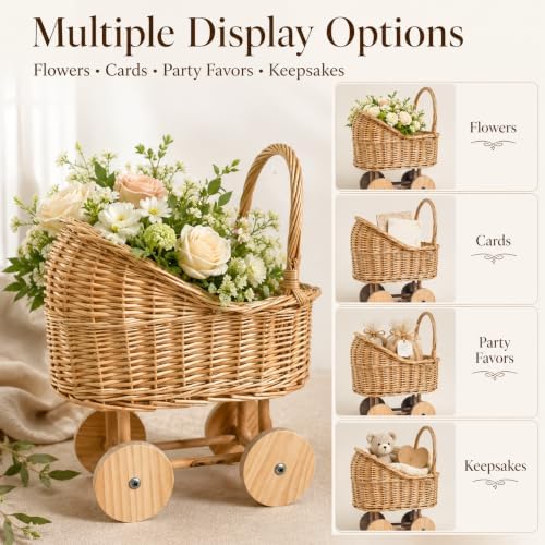 Wicker Baby Carriage Centerpiece, Willow Decor for Baby Shower - Image 5