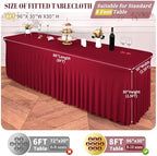 fani 6 Packs Burgundy Stretch Table Skirts for 8 Foot Table - Image 2