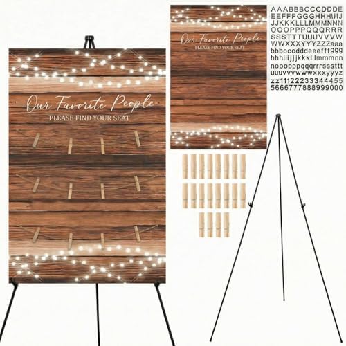 Pinkunn Wooden Wedding Seating Chart Board with Easel Display Stand 15.8 x 23.6 Inch Rustic Seating Chart Please Find Your Seat Sign for Engagement Baby & Bride Shower Wedding Sign Decor by Pinkunn