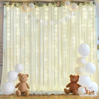 10ft x 10ft Beige Chiffon Backdrop Curtain with Lights String for Parties,2 Panels Sheer Chiffon Curtain Wedding Backdrop with Lights for Baby Shower Birthday Party Ceremony Reception Home Decorations - Image 5