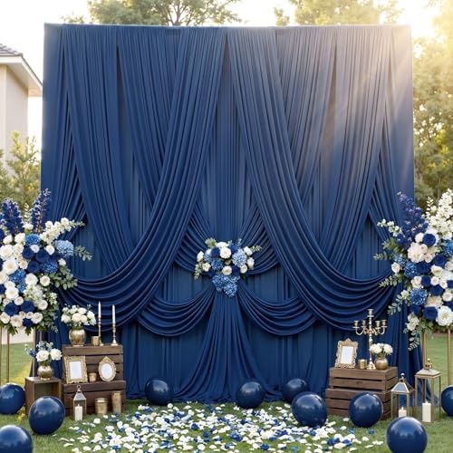 10ft×12ft Wrinkle Free Navy Blue Backdrop Curtain for Wedding Parties, 2 Panels 5×12ft Long Silky Polyester Fabric Backdrop Drapes Photo Back Drop Curtains for Birthday Photography Background Cloth by ENJOYYOURPARTY