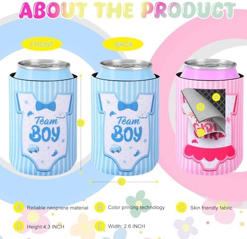 36 Count Boy or Girl Gender Reveal Decorations Team Girl Team Boy Can Coolers Sleeves Gender Reveal Can Coolers Pink and Blue Coolies for Baby Party Supplies - Image 5