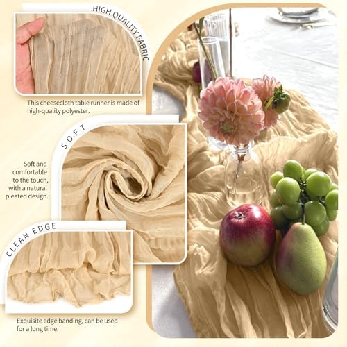 30 Pack Cheesecloth Table Runner 10FT Nude Table Runner Boho Gauze Cheese Cloth Table Runners Long Rustic Sheer Table Decorations for Wedding Party Baby Bridal Shower Birthday Holiday Home - Image 3