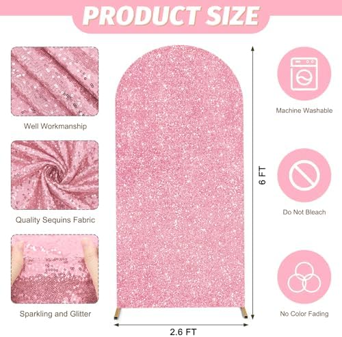 MODFUNS Wedding Arch Cover 6FT Pink Gold Sequin Arch Cover Spandex Backdrop Cover for Arch Stand Chiara Round Top Arch Cover Backdrop Fabric Glittery Arch Wall Covers for Baby Shower Decor Supplies - Image 2