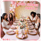 Funnymoom 50 Sets 20 oz Pink Gingham Plastic Cups with Lids & Paper Straws - Image 6