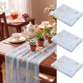 Lounsweer 3 Pcs Blue Wildflower Table Runner 10ft Embroidery Tulle by Lounsweer