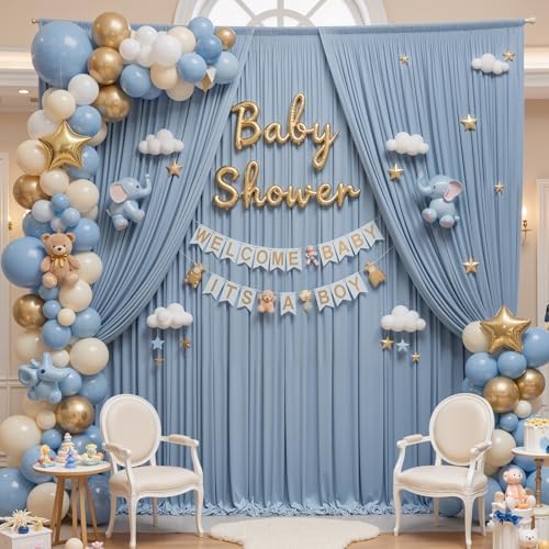 30x16ft Dusty Blue Backdrop Curtains for Wedding Party, 6 Panels 16 ft Long Back Drop Cloth, Wrinkle-Free Polyester Drapes for Birthday, Baby Shower, Stage Photography Background - Image 5