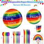 FillTouch 350 Pcs Rainbow Gay Pride Month Lgbtq Party Supplies Set Rainbow Disposable Paper Plates Love Napkins Cups Knives Forks Spoons for 50 Guests Gay Pride Party Parade Club Festival Events - Image 2