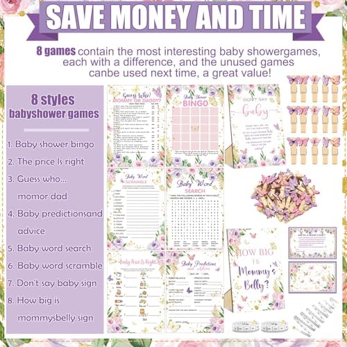 Funnymoom 426 Pcs Girl Baby Shower Games Set, 8 Games Pink Purple - Image 4