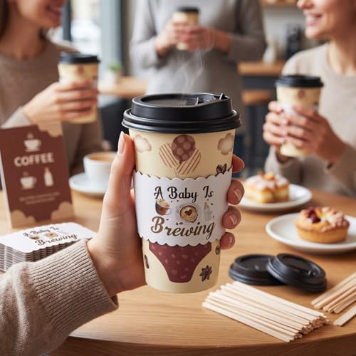 Jingmore 50 Set a Baby Is Brewing Coffee Cups Lids Straws Sleeves 16oz - Image 4