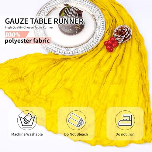 12 Pcs Lemon Yellow Cheesecloth Table Runner 10Ft, Gauze Table Runners 21.5 x 120 inch,Semi Sheer Cheese Cloth Fabric Runner Bulk for Wedding,Party,Baby Shower,Bridal Shower - Image 4