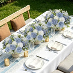 Dusty Blue White Artificial Flowers 6 Bundles Silk Floral with Stems - Image 4