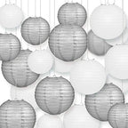 Quasimoon PaperLanternStore.com Ultimate 20pc Silver Variety Paper Lantern Party Pack - Assorted Sizes of 6, 8, 10, 12 Inch (5 Round Lanterns Each) for Weddings, Birthday, Events and Decor by Quasimoon