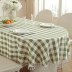 Laolitou Spring Checkered Oval Tablecloth Washable Heavy Duty Buffalo Plaid Table Cloth with Tassel Cotton Linen Gingham Table Cover for Picnic Birthday Tea Party, Green, 60 x 84 Inch by Laolitou