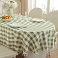 Laolitou Spring Checkered Oval Tablecloth Washable Heavy Duty Buffalo Plaid Table Cloth with Tassel Cotton Linen Gingham Table Cover for Picnic Birthday Tea Party, Green, 52 x 70 Inch by Laolitou