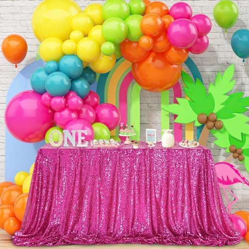 Rectangular Fuchsia Sequin Tablecloth 90x132 inch Sparkly Patio Table Cloth - Image 4