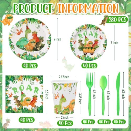 Ziliny 280 Pcs Dinosaur Tableware Decoration Set Birthday Party Favors - Image 3
