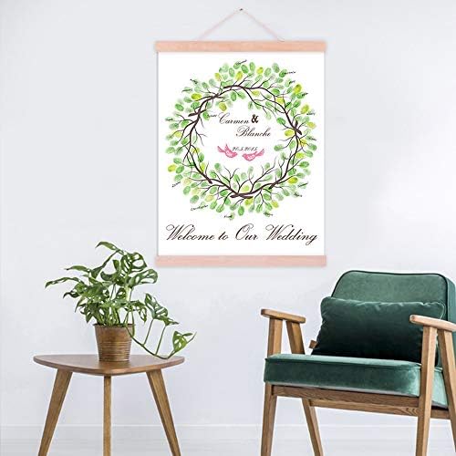 Fingerprint Wedding Tree Lovebirds Canvas Personalized Wedding Guest Book with Wooden Hanger for Party Decorations Engagement Anniversary Gift-60x80cm - Image 4