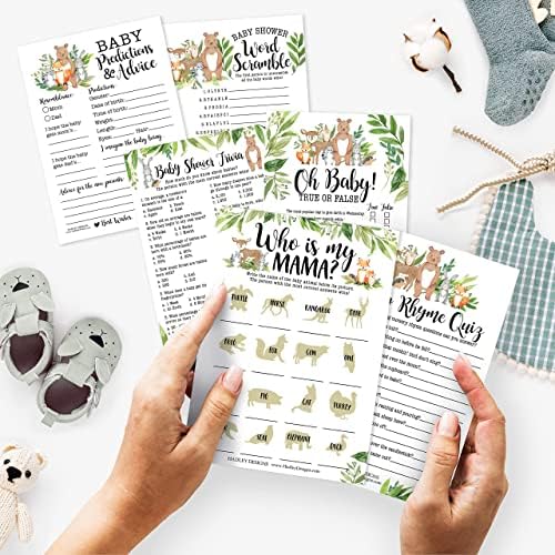 Hadley Designs 50 Woodland Baby Prediction And Advice Cards, Trivia Games, etc., 25 Baby Animal Matching, Nursery Rhyme Game-6 Double Sided Cards Baby Shower Games Funny, Ideas Baby Sprinkle Games - Image 2