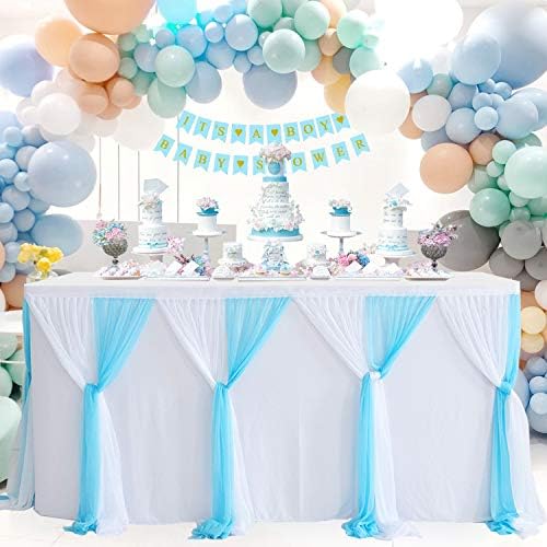 Suppromo Baby Blue Table Skirt 14ft Tulle Table Cloth Cover Tutu Table Skirt for Baby Shower Boy Gender Reveal Wedding Birthday Parties Cake Dessert Buffet Banquet Table Decorations - Image 2