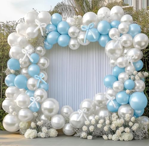 Pearl Blue Pink Balloons Double Stuffed Pastel Light Blue White Balloon Arch Kit With Long Balloons for Gender Reveal Baby Shower Birthday Wedding Bridal Party Decorations - Image 3
