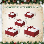 Cholemy 5 Pcs Christmas Nesting Gift Box with Lid Velvet Ribbon, Wine Red - Image 2