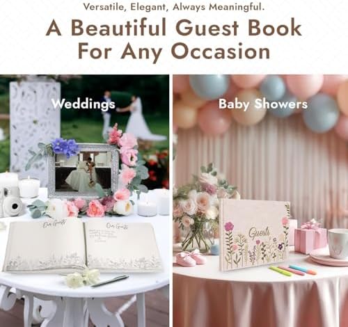 Linen Floral Embroidered Photo Wedding Guest Book - Pink Guestbook to Sign - Image 5