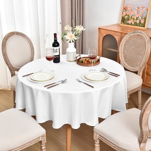 Fitable 6 Pack White Linen Round Tablecloths 90 Inch for 36"-72" Tables - Image 3