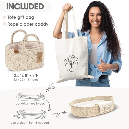 Baby Changing Basket Includes Diaper Caddy - Soft & Waterproof Dual-Cover, Portable, Changing Pad for Dresser & Changing Table, Gift for Baby Shower, Organic Cotton Rope - Image 7