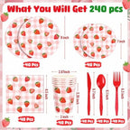Ziliny 280 Pcs Strawberry Disposable Decorations Tableware Set - Image 2