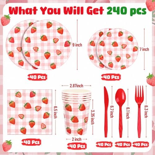 Ziliny 280 Pcs Strawberry Disposable Decorations Tableware Set - Image 2